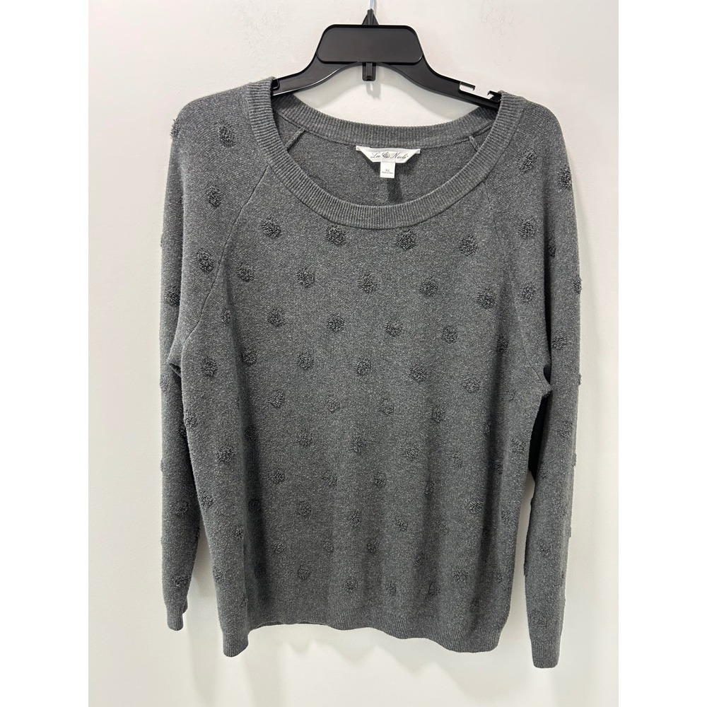 Leo & Nicole Women Gray Tufted Polka Dot Raglan Sleeve Knit Sweater XL